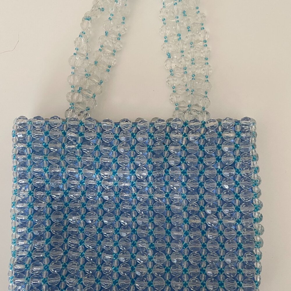 Beaded Evening Top Handle Bag Blue & Clear Crystal Wedding